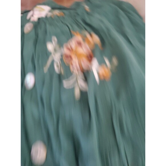 Boho Fig & Flower Embroidered Texture Peasant Dress Medium Green Anthropologie - Picture 15 of 16